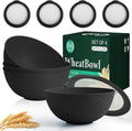 Homienly Wheat Straw Bowls with Lids, Unbreakable 40 OZ Salad Container for Lunch, Dishwasher Safe Cereal Bowl for Kitchen, Camping, Picnic, 8 Piece Plastic Bowl Set includes 4 Bowls and 4 Lids, Black