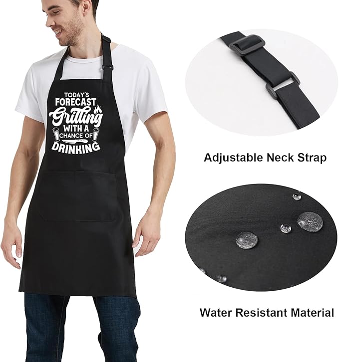 Funny Cooking Aprons for Women Men with Pocket, Grill Apron with Adjustable Neck Strap, Birthday Gift for Dad Mom