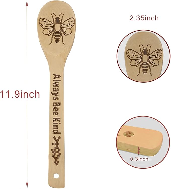 5PCS Bee Wooden Cooking Spoons Set,Bee Gifts,Bee Kitchen Decor,Gifts for Beekeepers,Bamboo Cooking Utensil Spoons Housewarming Wedding Mom Kitchen Gift Idea Kitchen Decor