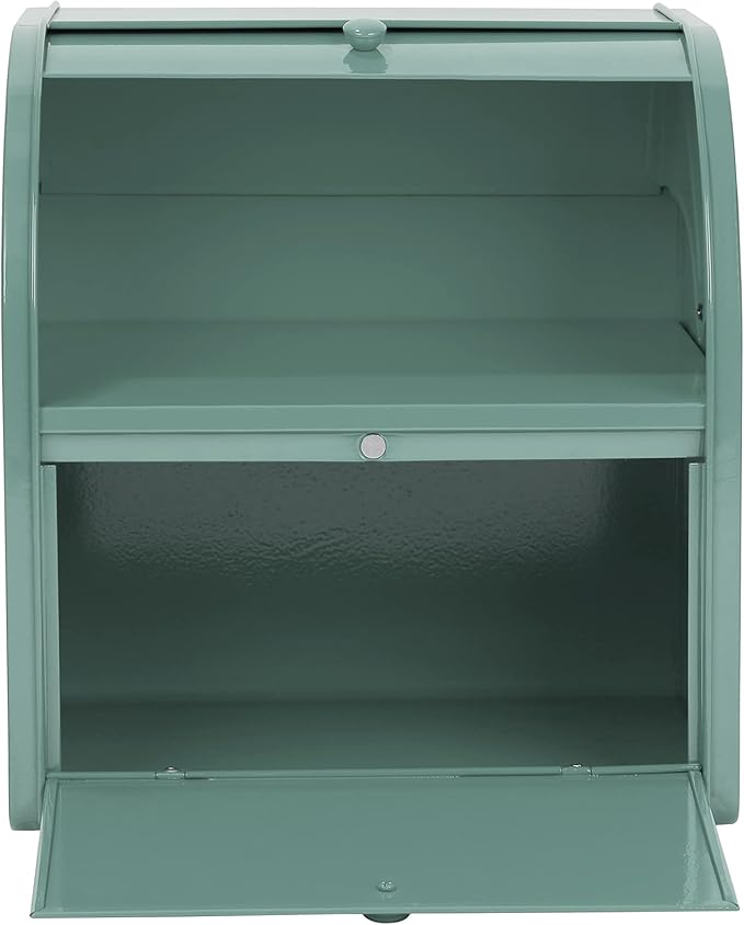 Stainless Steel Bread Box, 2 Layer Roll Top Bread Boxes, Large Capacity Food Storage Container for Kitchen Counter, Metal Bread Bin, Bread Holder for Countertop 11.8" x 9.6" x 12.8" (Green)