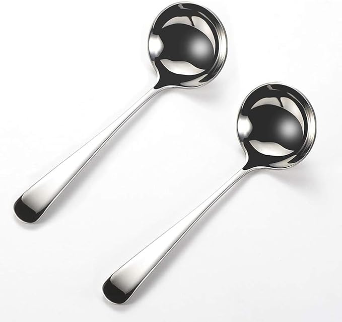 Zjunhm Small Soup and Gravy Ladles - 304 Stainless Steel, 7.7 Inches, 2-Piece Set - Dishwasher Safe (Silver)