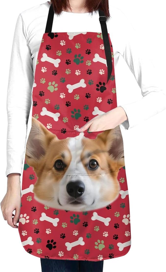Custom Dog Face Apron for Men Women, Personalized Photo Bib Apron with Pockets, Customized Chef Aprons