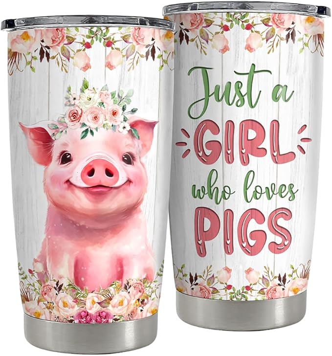 Pig Tumbler 20oz Stainless Steel Insulated Coffee Travel Mug Cup for Women Girls Pig Gifts for Birthday Christmas