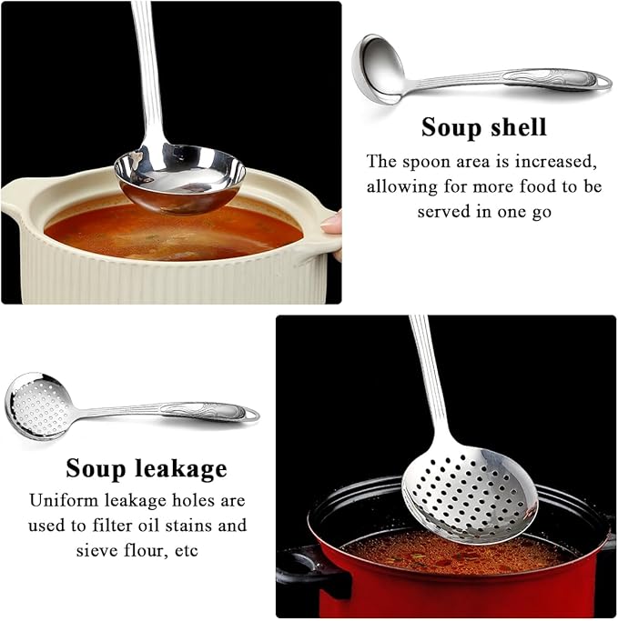 Berglander Stainless Steel Kitchen Utensils Set 6 Pcs, Cooking Utensil Sets, Kitchen Gadgets Essentials Include Metal Spatula Set, Skimmer, Ladle, Serving Spoon, Slotted Spoon, Carving Fork