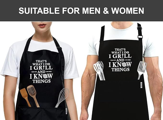 Funny Grilling Aprons for Men with Pockets BBQ Novelty Cooking Apron for Son Grandad Christmas Fathers Day Gift