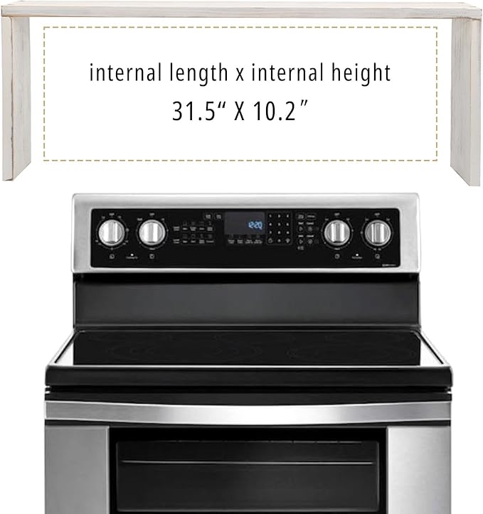SwallowLiving Stove Shelf for Back of Stove, Solid Wood Over the Stove Shelf, Space-Saving Above Stove Spice Rack, Stove Top Shelf for Kitchen Organization, White