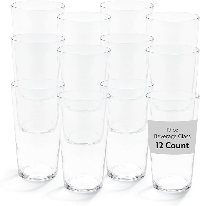 Restaurantware Sumi 19 Ounce Beverage Glasses Set of 12 Large Drinking Glasses - Lead-Free Dishwasher-Safe Glassware Glass Water Glasses Serve Water Juices Or Sodas For Restaurants or Homes