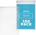 13" x 18" Heavy-duty 2.5 Gallon Zip Bags - 100 Count - Clear Plastic Reclosable Zipper Baggies, 4 Mil Freezer Storage Poly Bags, for Packaging Food, Clothing, Tools & Sharp Objects.