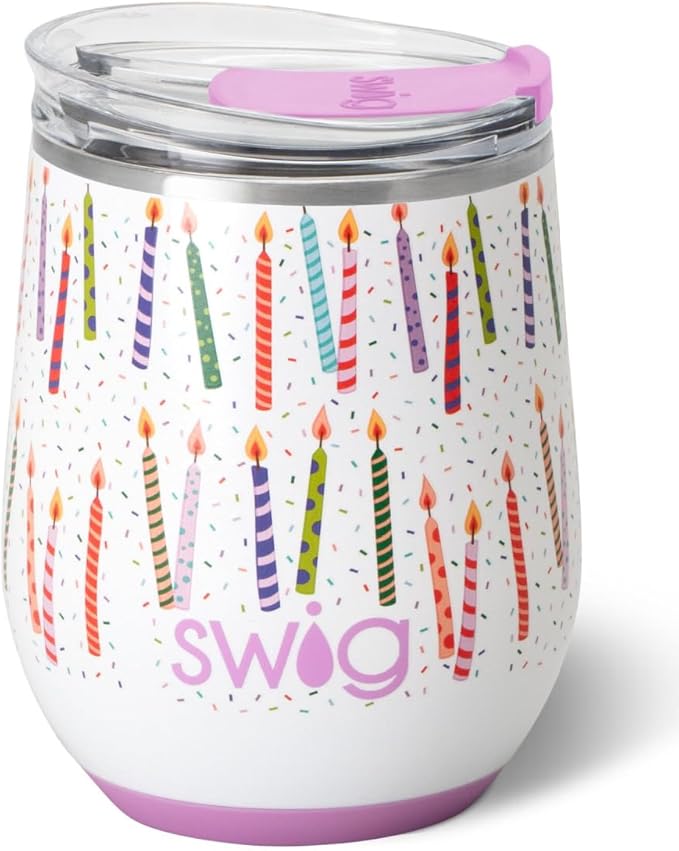 Swig Life 12oz Wine Tumbler with Lid, Stainless Steel, Dishwasher Safe, Portable, Triple Insulated Wine Tumbler, Wine Gifts, Birthday Gifts for Women (Make a Wish)