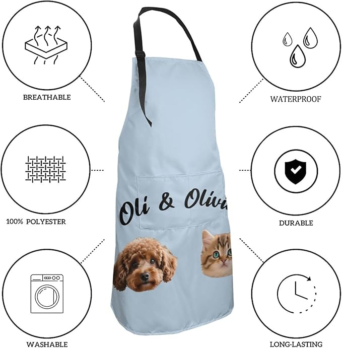 Custom Dog Face Apron for Men Women, Personalized Photo Bib Apron with Pockets, Customized Chef Aprons