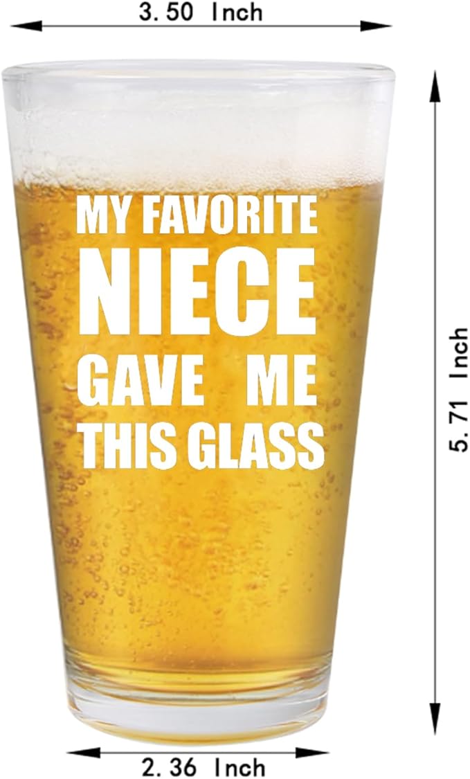 Jogskeor Aunts and Uncle Gift, My Favorite Niece Gave Me This Beer Glass 16oz Funny Gifts For Aunts Uncle, Best Birthday Christmas Gift Pint Glasses