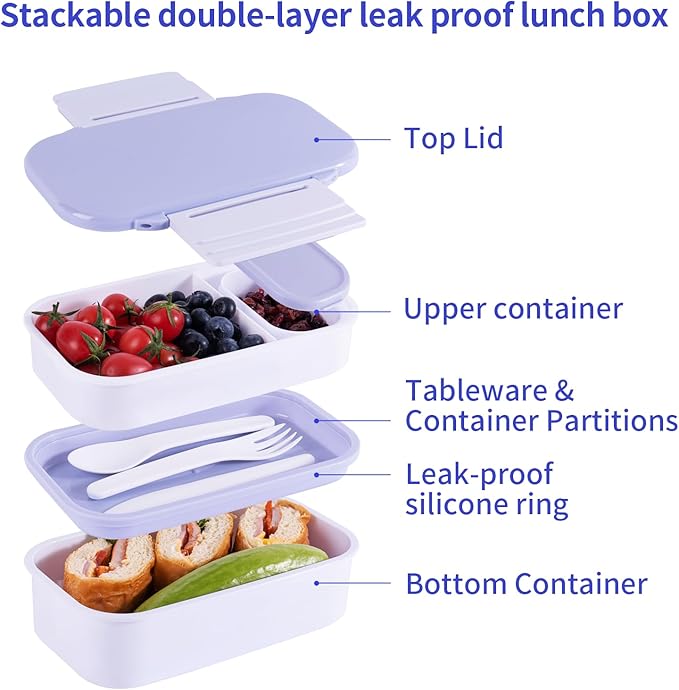 Lunchneo bento box for adults, separate for men and women, set of utensils and dipping containers, cute Japanese bento box, microwave heatable(White)
