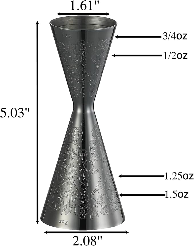 Double Cocktail Jigger Slim Style Measuring Jigger with Etched Pattern (Gunmetal Black Spirit)