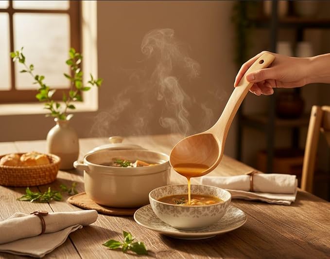 2 Pack Wooden Ladle Set (Large & Small) – Handmade Long Handle Soup Ladles for Cooking & Serving, Natural Wood Kitchen Cookware
