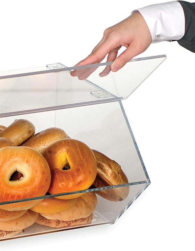 Clear Bakery Display Case for Bagels And Other Baked Goods, 12 x 10-1/8 x 15-3/4 Inch, Stackable With A Hinged, Slanted Door