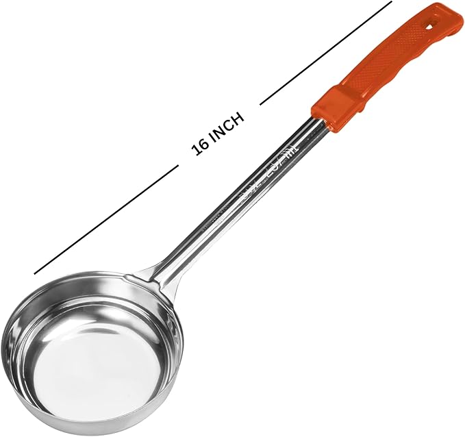 Stainless Steel Food Portioner 8 Ounce Orange Handle – Serving Spoon for Cooking and Kitchen Use