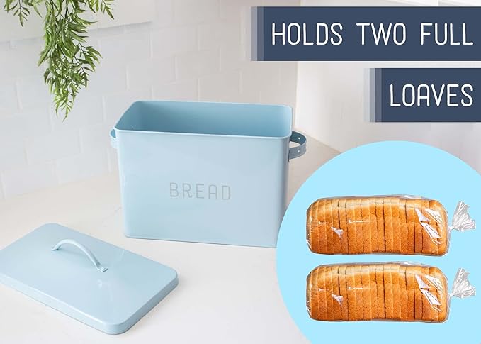 Nat & Jules Extra Large Blue 15 x 10 Metal Farmhouse Bread Box - Holds Two Full Loaves