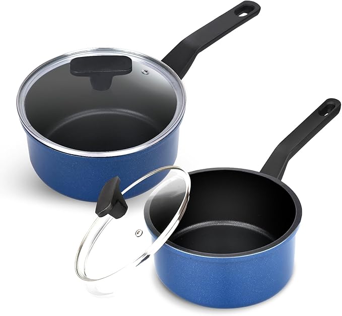 Nonstick Sauce Pan with Lid,1.5Qt & 2Qt Set, PFOA Free,Kitchen Pots Induction Pot,Blue