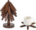 Artisanal Wooden Coasters Trivets Set – Foldable Wooden Tree Trivet with 4 Coasters & Stand – Heat Resistant Hot Plate Holder & Kitchen Accessories for Dining Table