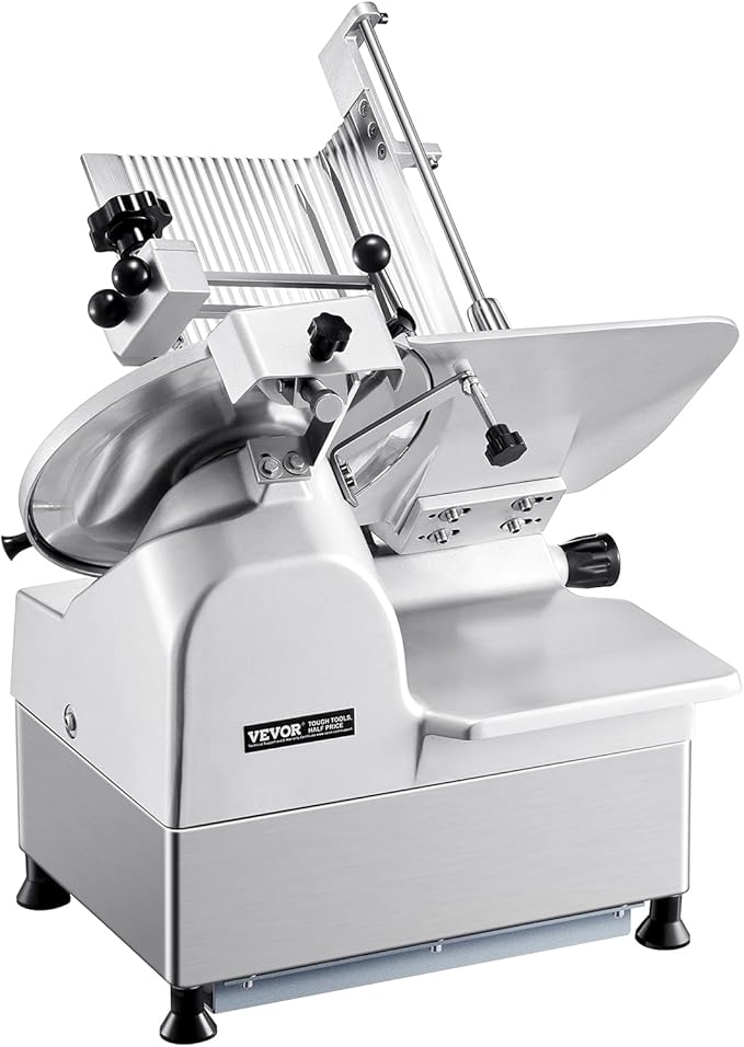 VEVOR Automatic Meat Slicer, 180W + 370W Deli Slicer with a 12 inch Premium 65Mn Blade, 0-0.3 inch Adjustable Thickness, Electric Food Slicer Machine for Meat, Vegetables, Hard Bread, and Cheese