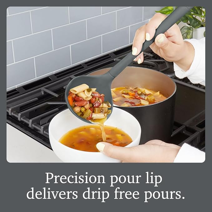 Tovolo Flex Core Silicone Ladle BPA Free Charcoal Gray Deep Silicone Soup Ladle, Heat Resistant All Silicone Ladle Construction, Large Dishwasher Soup Ladle Kitchen Utensil for Cooking