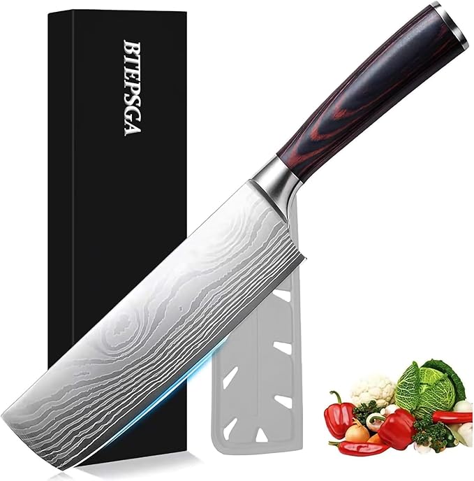Nakiri Knife-7", Japanese High Carbon Stainless Steel Nakiri Chef Knife, Ultra-Sharp for Meat & Vegetables, Ergonomic Pakkawood Handle, Multipurpose Kitchen Knife