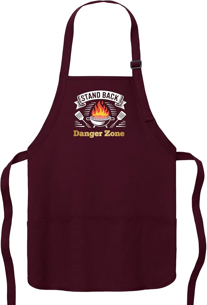 Personalized Medium Length Cooking & Grill Apron – Stand Back Design with Custom Text (1-2 Lines)