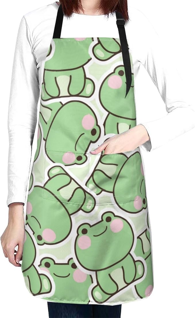 Cute Funny Frog Apron for Women Men Apron With Adjustable Neck strap, Kitchen Apron for Cooking Painting Baking