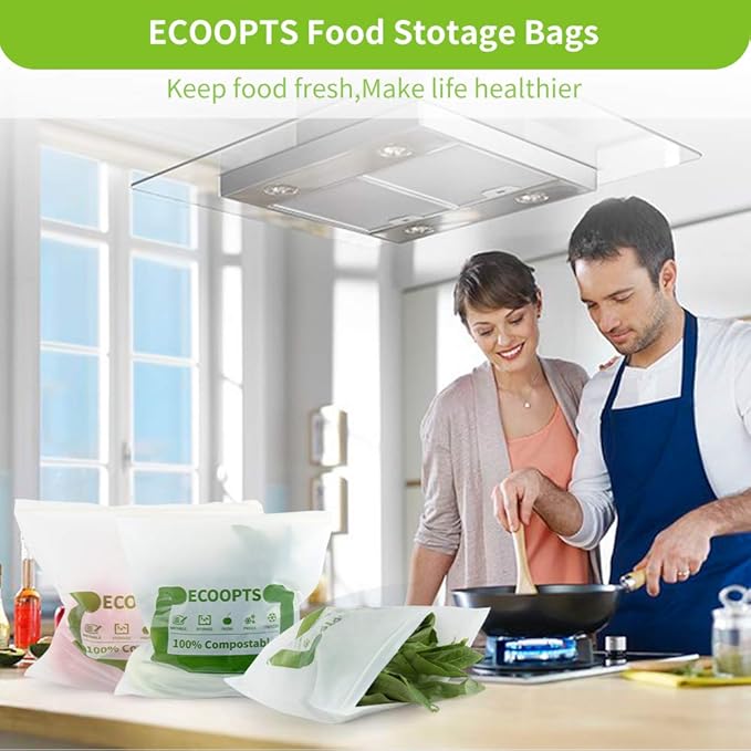100% Compostable Large Gallon Zip Bag | ECO-Friendly Food Storage Bags | Freezer Bag | Plant-Based BPA-free | Seal well for Fruit,Food and Snack (1, Large)