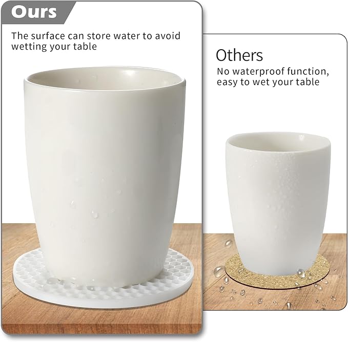 Silicone Coaster Set of 16 with Holder, Drinks Coasters, Beer & Coffee, Suitable for All Cups, Hot or Cold, Anti-Slip, Non-Stick, Anti-Overflow Tabletop Protection and Decor (White, 16 Pcs)