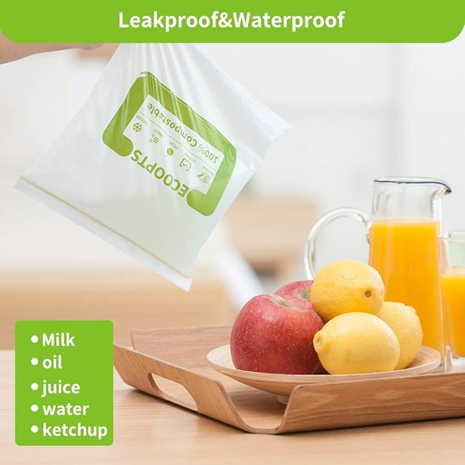 100% Compostable Sandwich Zip Bag | ECO-Friendly Food Storage Bags | Freezer Bag | Plant-Based BPA-free | Seal well for Fruit,Food and Snack (1, Medium)
