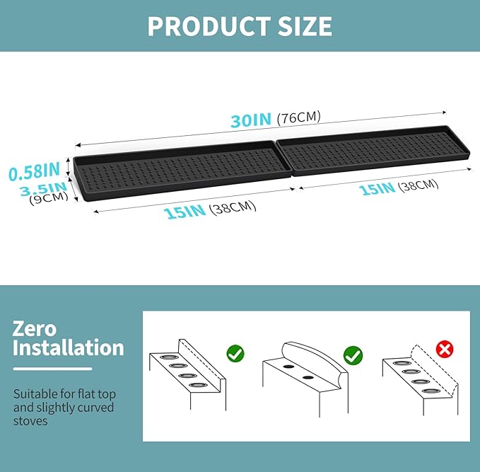 BFONS 30" Magnetic Stove Top Shelf Spice Rack Storage, Silicone Top Heat Material Stove Rack Seasoning Organizer Kitchen Gadgets Kitchen Organization（Black）