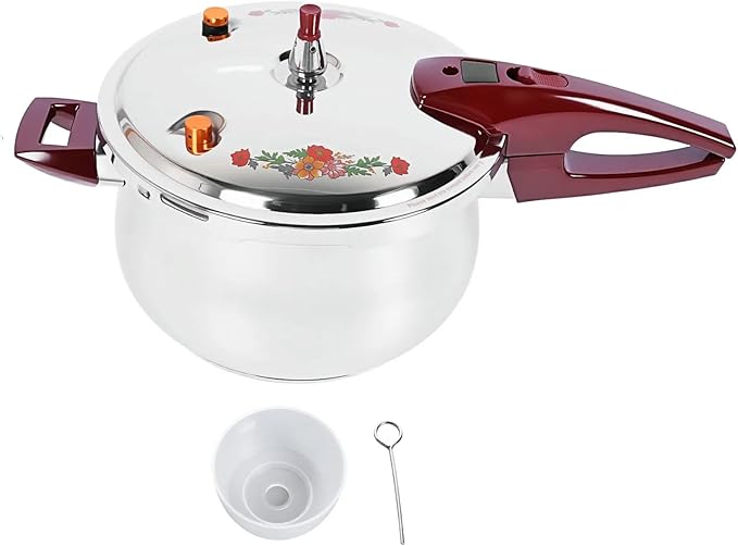 80KPA Stainless Steel Pressure Cooker, Printed Pressure Pot with Safety Valve Devices and Ergonomic Handle, Compatible with Gas & Induction Cooker for Home Use (6l)