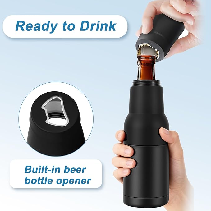 Beer Can Cooler, 12Oz Beer Bottle Cooler With Beer Opener, 3 In 1 Slim Can Cooler Insulated, Vacuum Insulated Double Walled Stainless Steel Beer Bottle Holder