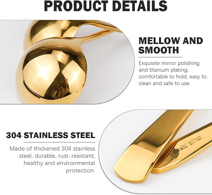 DOERDO 2Pack Stainless Steel Soup Spoons Small Ladle for Sauce Kitchen Table Serving Spoons, Gold 2.4x6.7 Inch