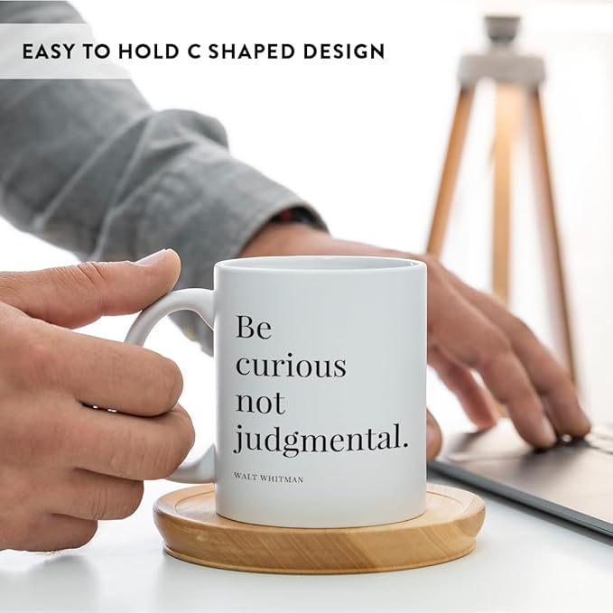 Andaz Press 11oz. Motivational Inspirational Quote Coffee Mug Gift, Be Curious Not Judgmental - Walt Whitman, 1-Pack, Christmas Birthday Graduation, Includes Gift Box Be Curious Not Judgemental Mug