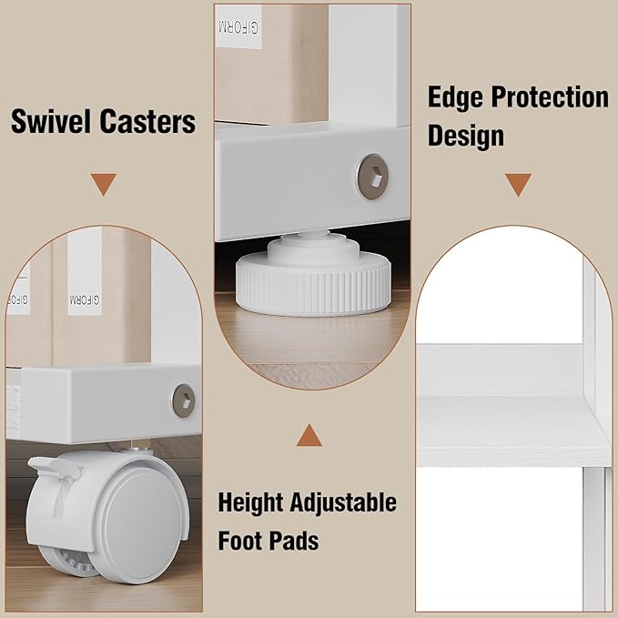 Ostreeful 3 Tier Printer Stand Printer Mobile Wooden Printer Shelf Table Organizer for Home Office Kitchen (Modern White)