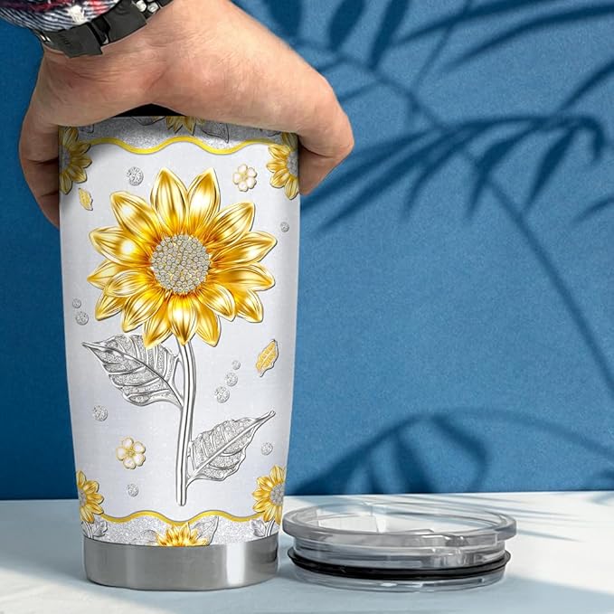 SANDJEST Sunflower Tumbler Cup 20oz Stainless Steel Insulated Tumblers Coffee Travel Mug Sunflower Gifts for Women Girls Birthday Christmas