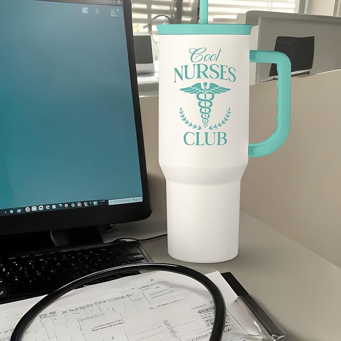 Nurse Gift for Women, Nutrition Facts Tumbler with Handle, Insulated Stainless Steel Travel Coffee Mug for Nursing Friends, Aprreciation Gifts for Nurse Week, Birthday, Christmas, 40oz