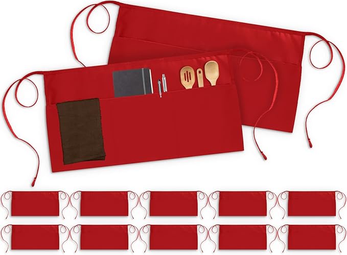 Utopia Wear 12 Pack Server Apron with 3 Pockets, Waist Apron for Waiter Waitress, 12 Inches