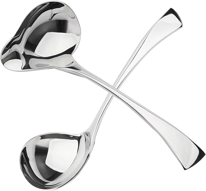 2-Pack 18/10 Stainless Steel Gravy Ladle, Sauce Ladle, with Pouring Spout, Small Soup Spoon for Gravies and Dressings, Dishwasher Safe