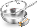 DELARLO Whole Body Tri-Ply Stainless Steel Pan 9.45 inch, Stainless Steel Woks & Stir-Fry Pans, Deep Kitchen Small Wok Pan with Lids, Induction Mini wok 9.45", Suitable for All Stove, Up to 650℉