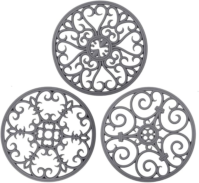 Trivets for Hot Dishes, Silicone Trivets for Hot Pots & Pans, Heat Resistant Pot Holders, Non-Slip Hot Pads for Kitchen (Dark Gray)