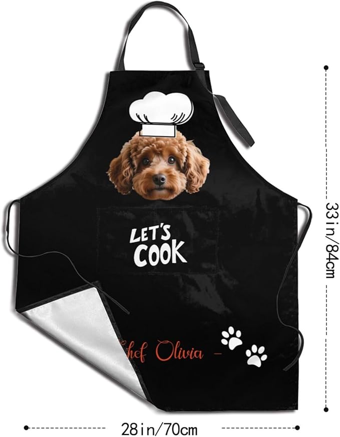 Custom Dog Face Apron for Men Women, Personalized Photo Bib Apron with Pockets, Customized Chef Aprons
