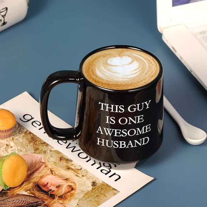 Miicol Funny Coffee Mug 16 oz, Black Coffee Cup, Large Ceramic Tea Mug, Gift Idea for Men, Husband, Flat Bottom Tea Cup, Unique Gift for Birthday, Christmas