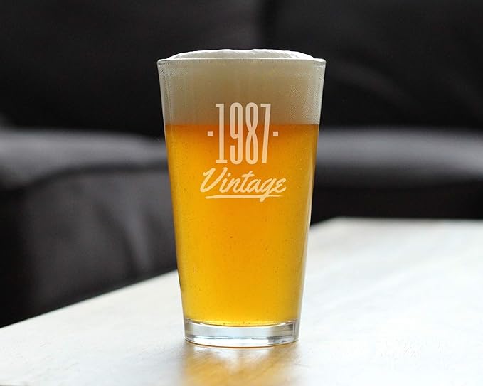 Vintage 1987 Pint Glass for Beer - 38th Birthday Gifts for Men or Women Turning 38 - Fun Bday Party Decor - 16 oz