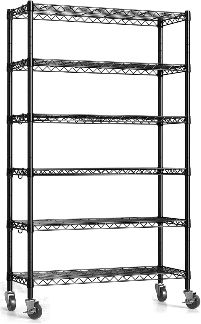 2300LBS Wire Shelving Unit, 36"W x 14"D x 75"H Metal Standing Shelf Units with Wheels / Leveling Feet, 6 Tier, Adjustable, Heavy Duty, and NSF Storage Shelves, Rolling Metal Shelving Wire Rack