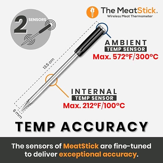 The MeatStick Xtender Set | Smart Wireless Meat Thermometer | 300ft Range Digital Food Probe with Bluetooth | for Smoking, Grilling, BBQ, Air Fryer, Deep Frying, Oven, SousVide, Rotisserie
