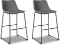 Signature Design by Ashley Centiar Modern Faux Leather 29" Pub Height Bar Stool, Set of 2, Gray