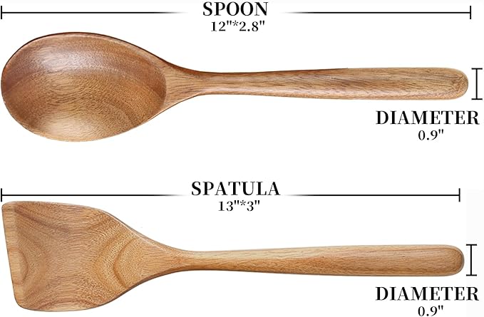 2PCS Acacia Wooden Spoons For Cooking 12-inch Smooth Finish Spatula Spoon And Cooking Spoons-Comfortable Grip Wood Spoons for Cooking - Non-Stick Wooden Cooking Utensils